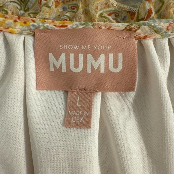 Show Me Your MUMU Peach & Green Pattern Boho Hi Lo Tunic Dress Large Pre-owned - Picture 4 of 5